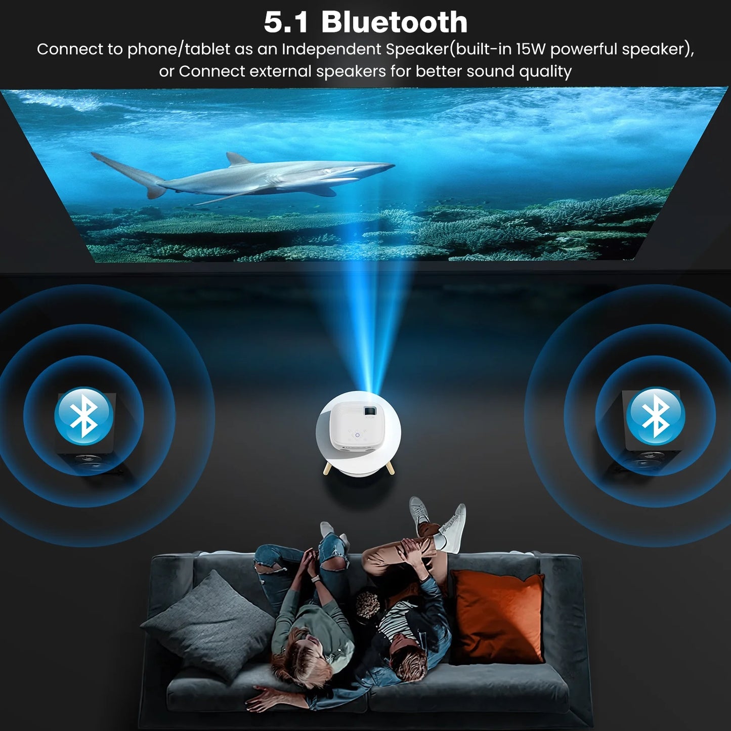 Portable Mini Projector with Wifi and Bluetooth and Speaker, Native 1080P 4K Support for Home Theater, Camping and Outdoor Movies