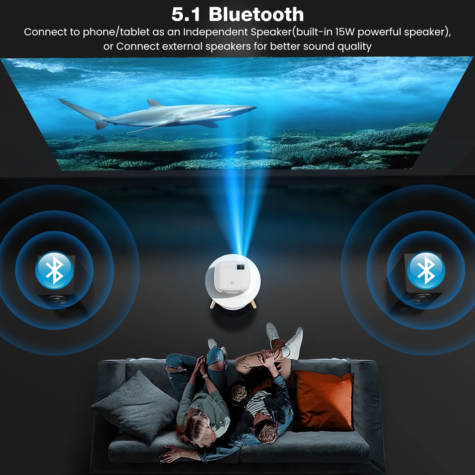 Portable Mini Projector with Wifi and Bluetooth and Speaker, Native 1080P 4K Support for Home Theater, Camping and Outdoor Movies